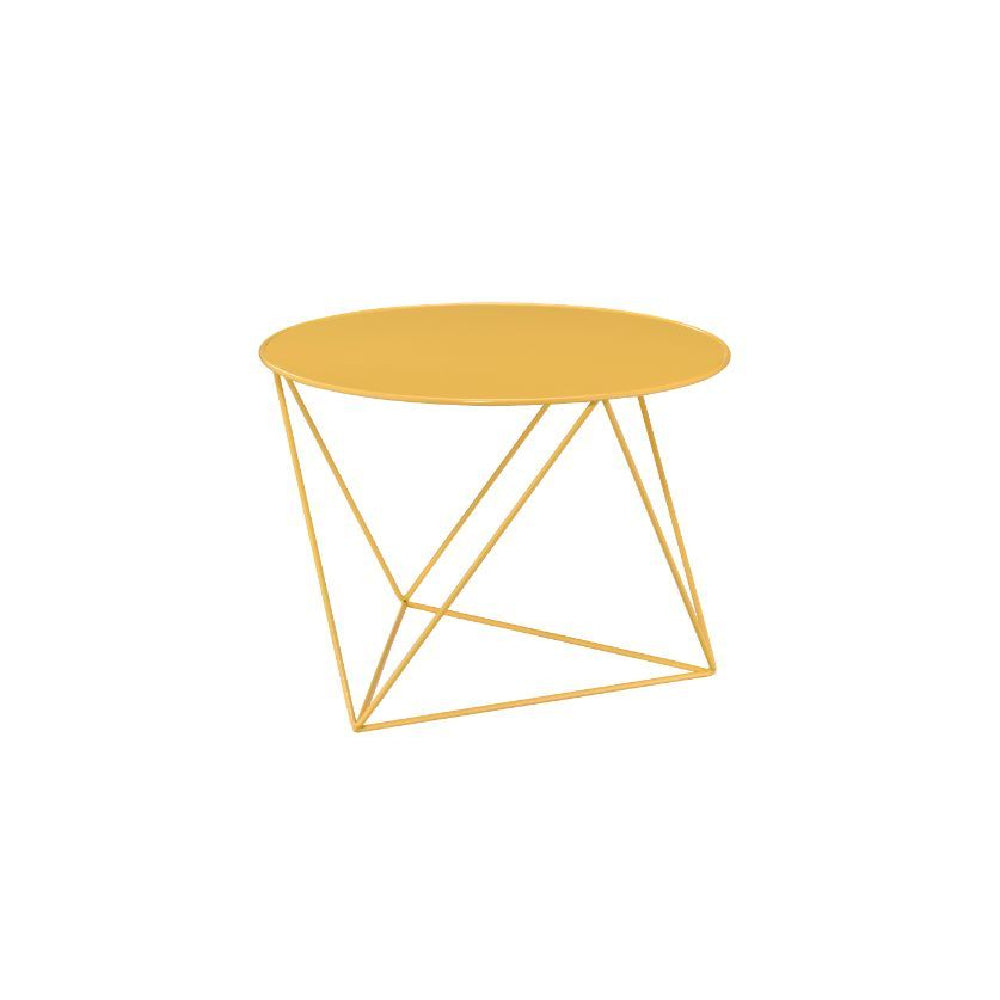 Round Table Top Accent Table w/Geometric Metal Base Yellow