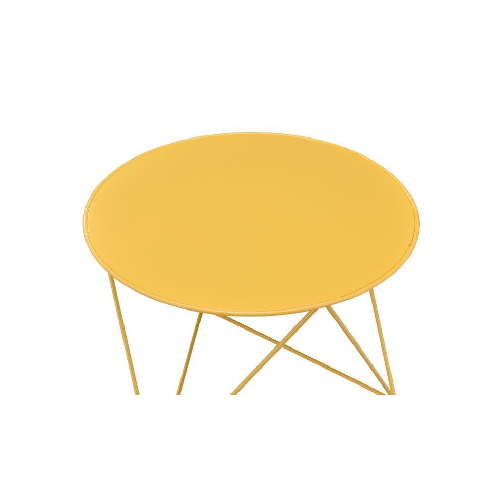 Round Table Top Accent Table w/Geometric Metal Base Yellow