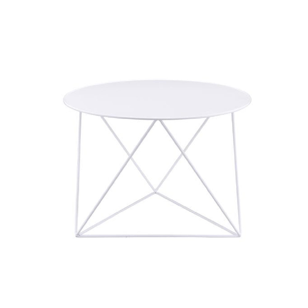 Round Table Top Accent Table w/Geometric Metal Base White