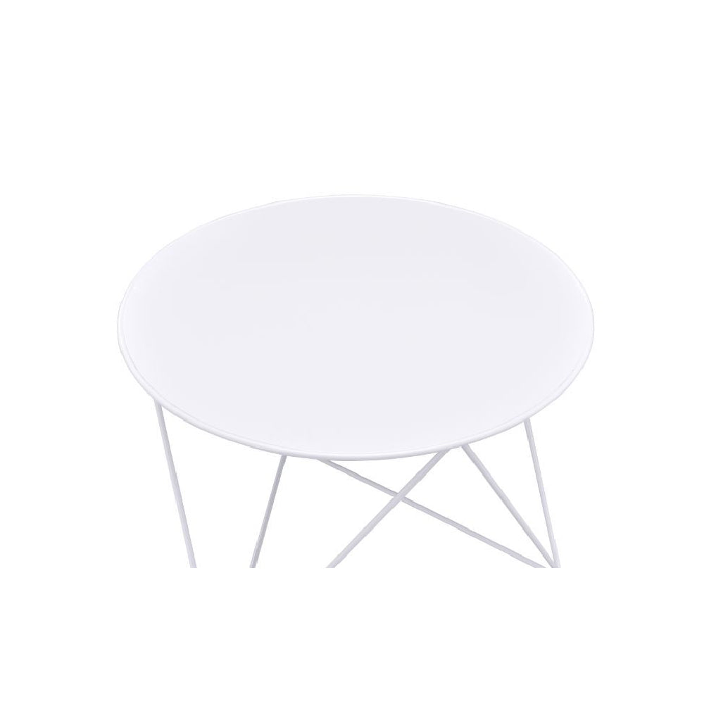 Round Table Top Accent Table w/Geometric Metal Base White