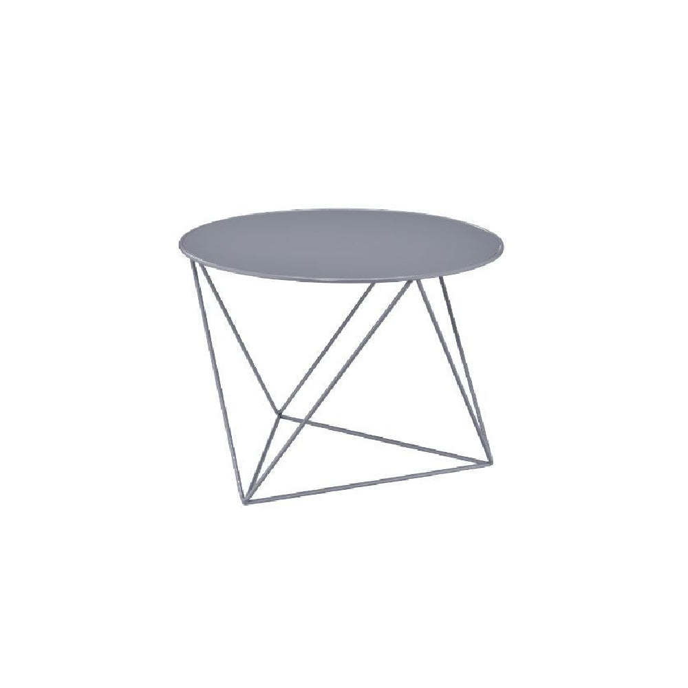 Round Table Top Accent Table w/Geometric Metal Base Gray