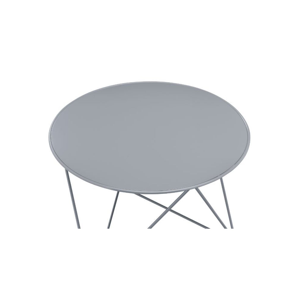Round Table Top Accent Table w/Geometric Metal Base Gray