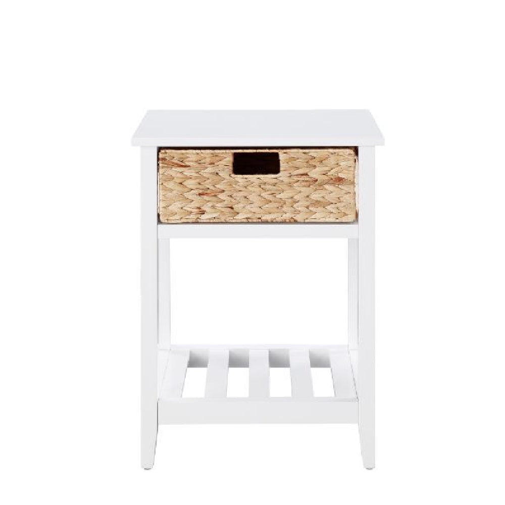 Chinu Accent Table w/1 Woven Basket and 1 Slatted Shelf White & Natural
