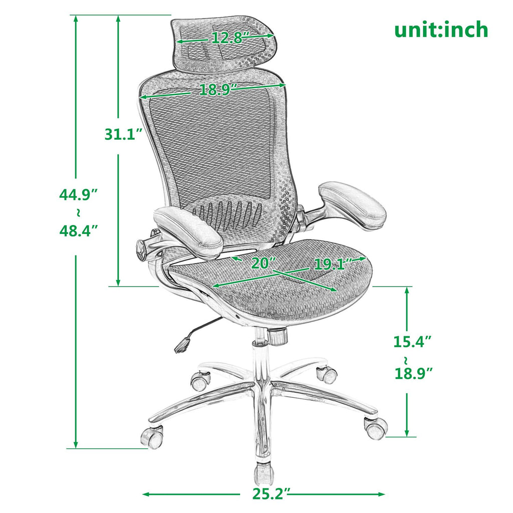 Dark Gray Ergonomic Mesh Adjustable Office Chair Reclining Chair Black