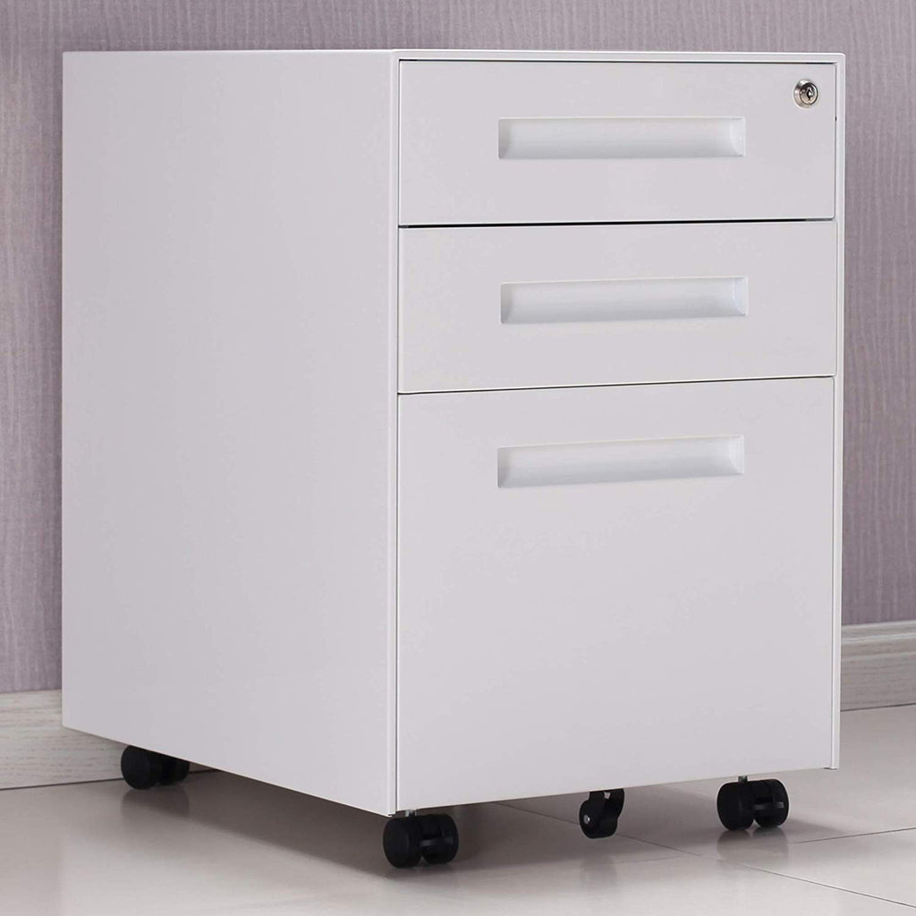 Gray 3-Drawer Mobile Metal File Cabinet with Lock and Keys
