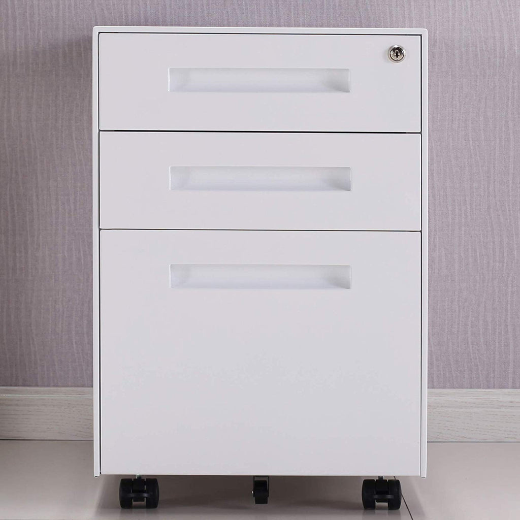 Gray 3-Drawer Mobile Metal File Cabinet with Lock and Keys