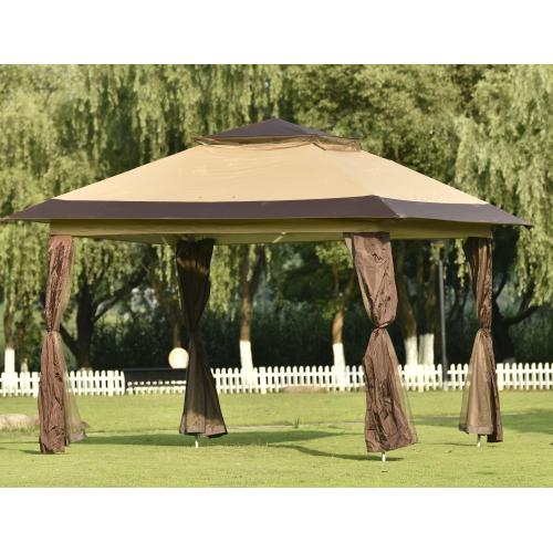 Dark Slate Gray Gazebo Tent Instant with Mosquito Netting Outdoor Gazebo Canopy Shelter, Beige and Brown, Cover Area 96 sq.ft