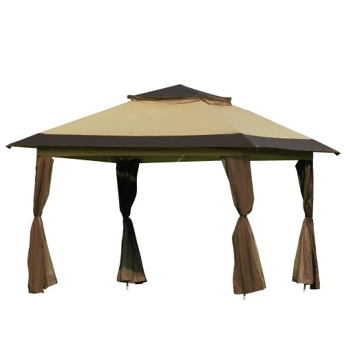 Tan Gazebo Tent Instant with Mosquito Netting Outdoor Gazebo Canopy Shelter, Beige and Brown, Cover Area 96 sq.ft