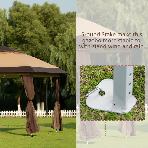 Black Gazebo Tent Instant with Mosquito Netting Outdoor Gazebo Canopy Shelter, Beige and Brown, Cover Area 96 sq.ft