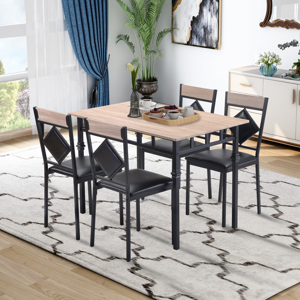 Dark Slate Gray 5 Counts - Dining Table Set Wood Kitchen Table and 4 Leather Dining Chair ST000021