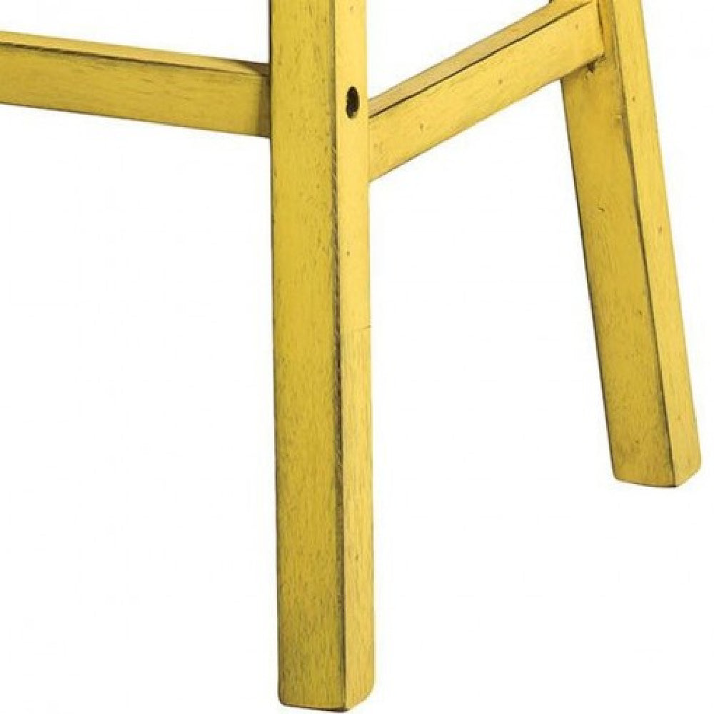 29" Wooden Saddle Seat Backless Bar Stool w/Square Legs - Set Of 2 Yellow