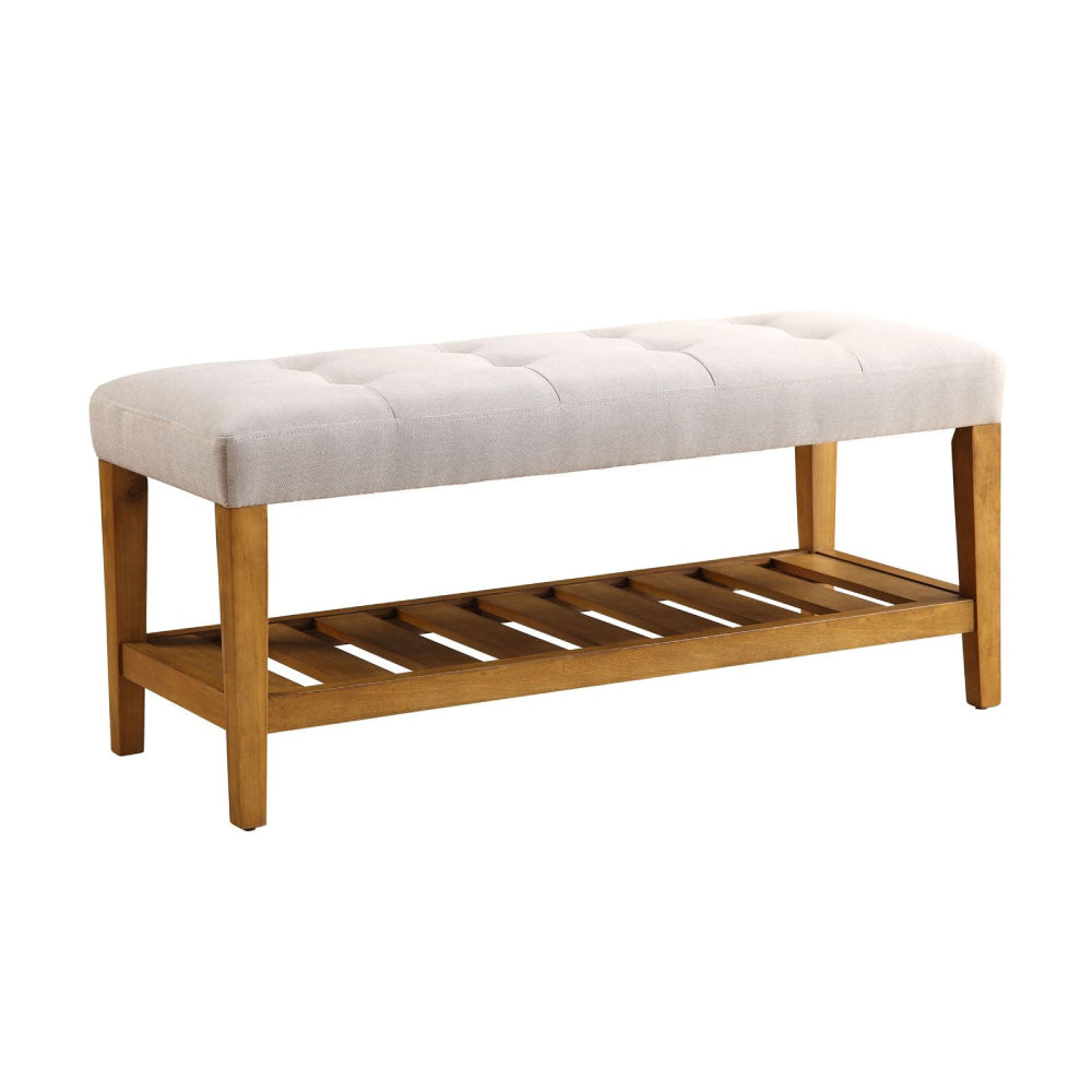 Charla Tufted/Padded Seat Cushion Bench With Open Storage Light Gray & Oak