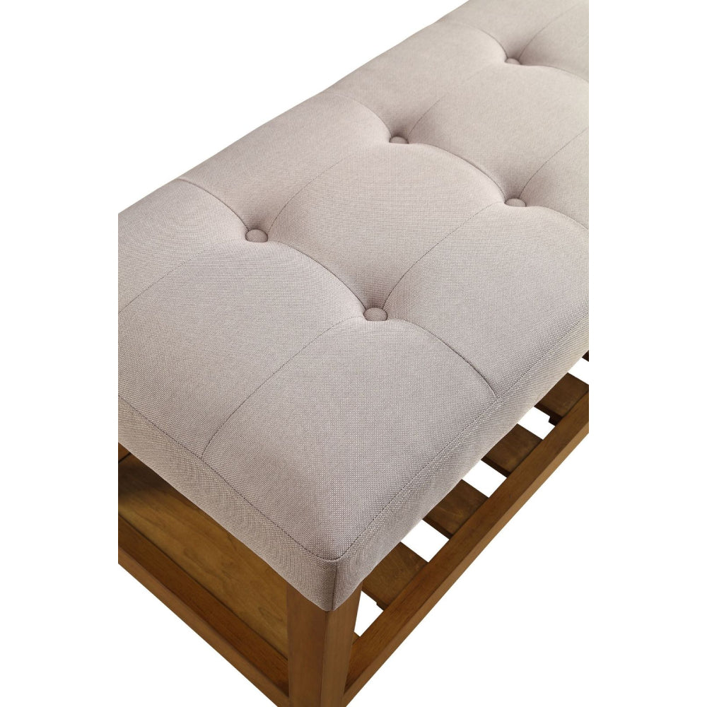 Charla Tufted/Padded Seat Cushion Bench With Open Storage Light Gray & Oak