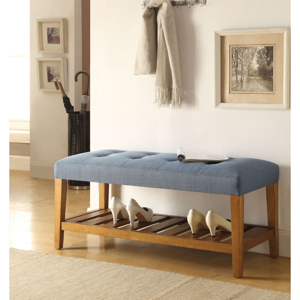 Charla Tufted/Padded Seat Cushion Bench With Open Storage Blue & Oak