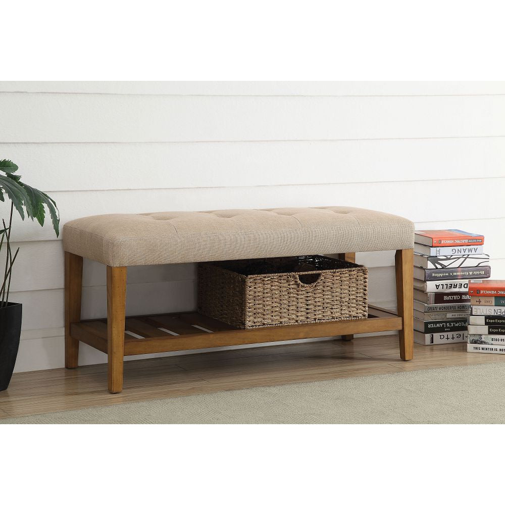 Charla Tufted/Padded Seat Cushion Bench With Open Storage Beige & Oak