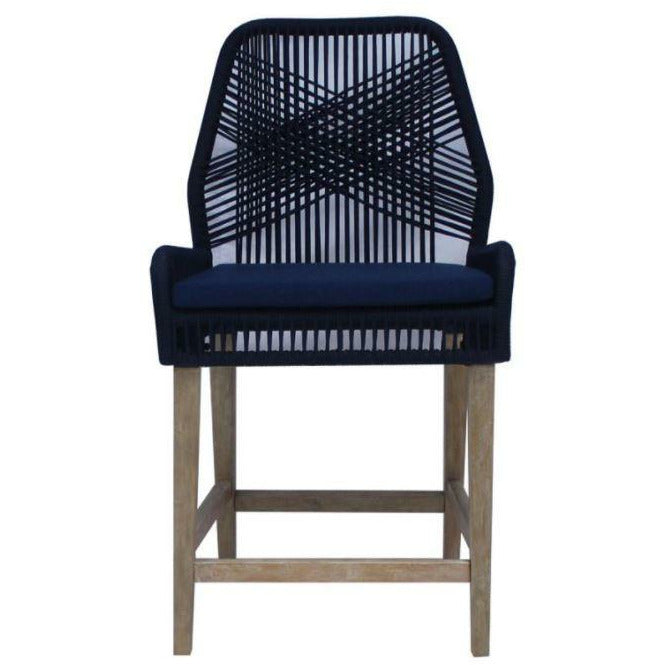 Black Coaster Woven Back Wooden Legs Counter Height Chairs_ Navy Blue, Set Of 2