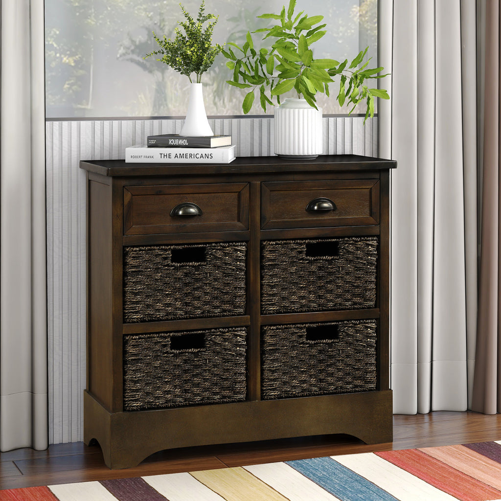 Dark Slate Gray Rustic Storage Cabinet with Two Drawers and Four Classic Fabric Basket