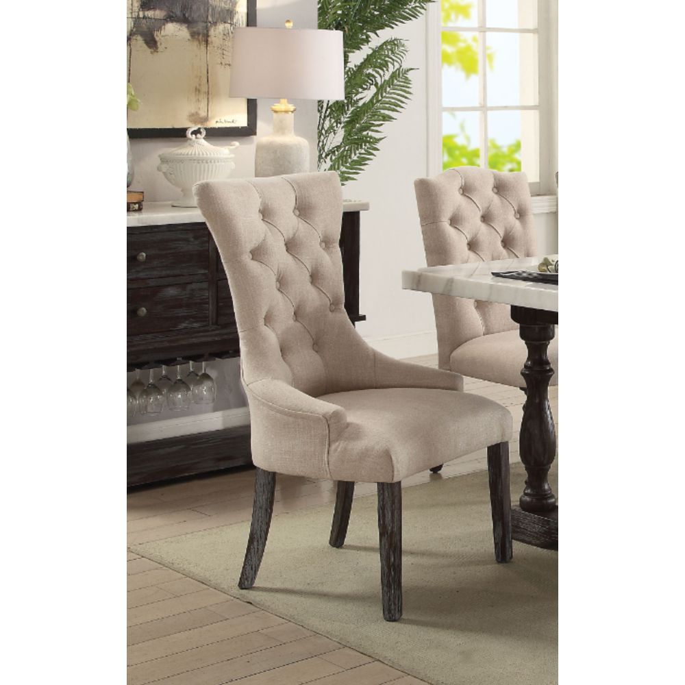 2 Counts - Armless Dining Chair in Beige Linen & Weathered Espresso BH60823
