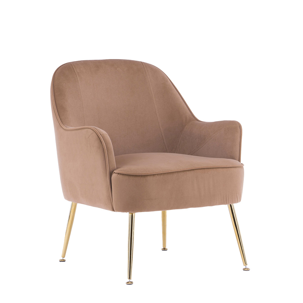 Velvet Accent Chair With Gold Metal Legs Brown