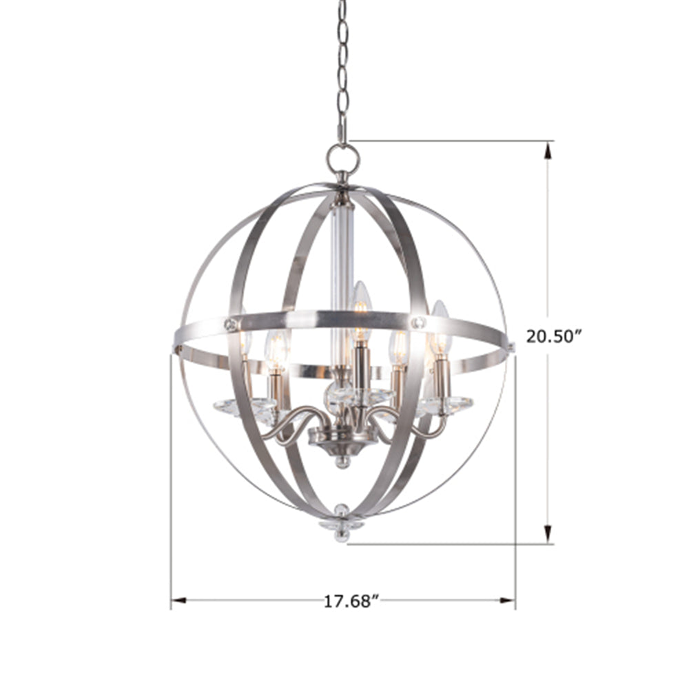 White Smoke 5-Light Candle Style Globe Chandelier Pendant Light Metal BH37724137