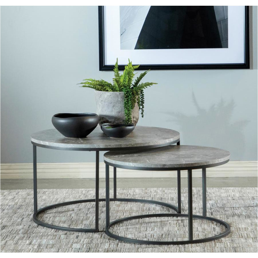 Dark Olive Green Coaster_736028 NESTING COFFEE TABLE_2 PC(Grey Faux Marble)