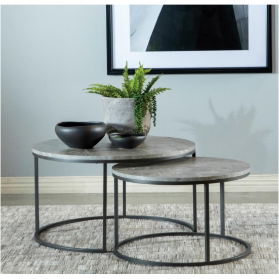 Dark Olive Green Coaster_736028 NESTING COFFEE TABLE_2 PC(Grey Faux Marble)