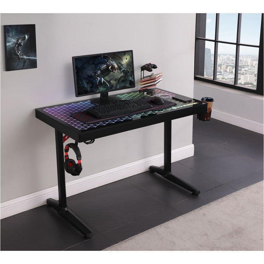 Black 43" Tempered Glass Gaming Desk Multiple-Function _ Coaster 802439