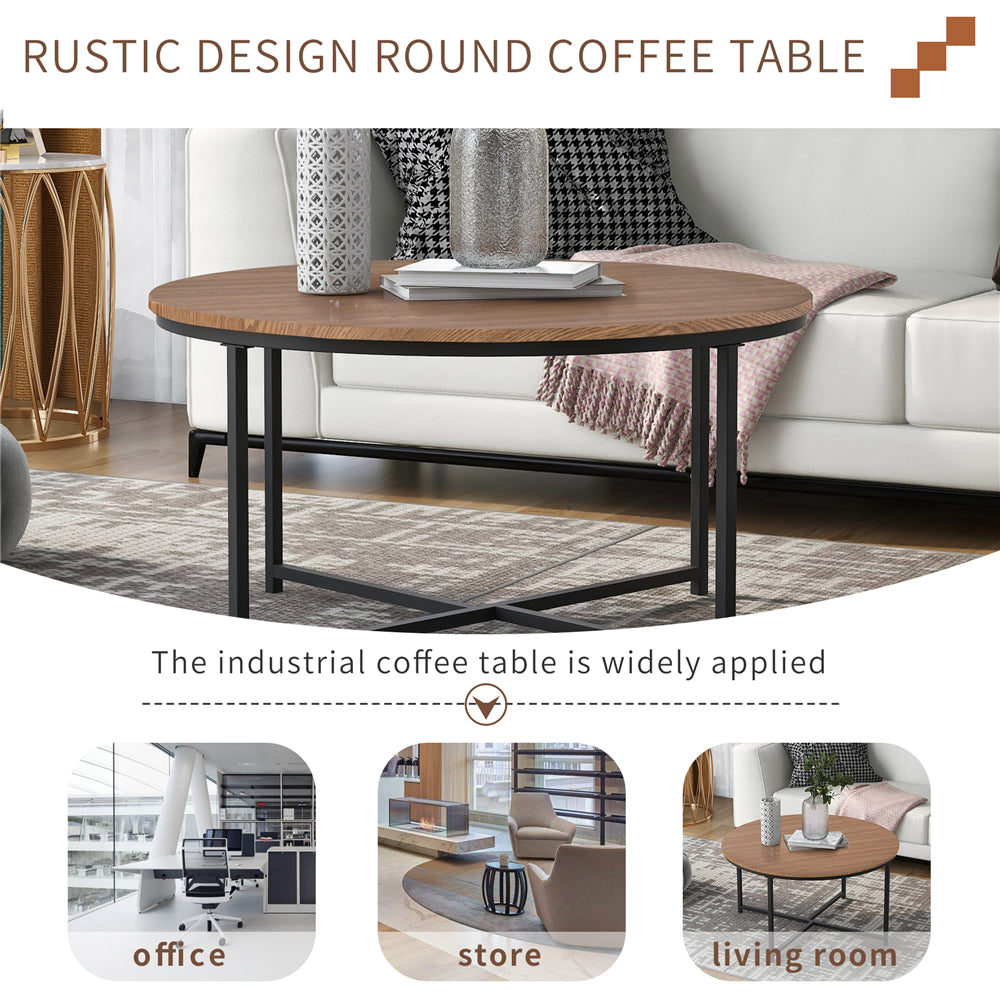 Round Coffee Table With X-shaped Base and Adjustable Leg Pads BH196234