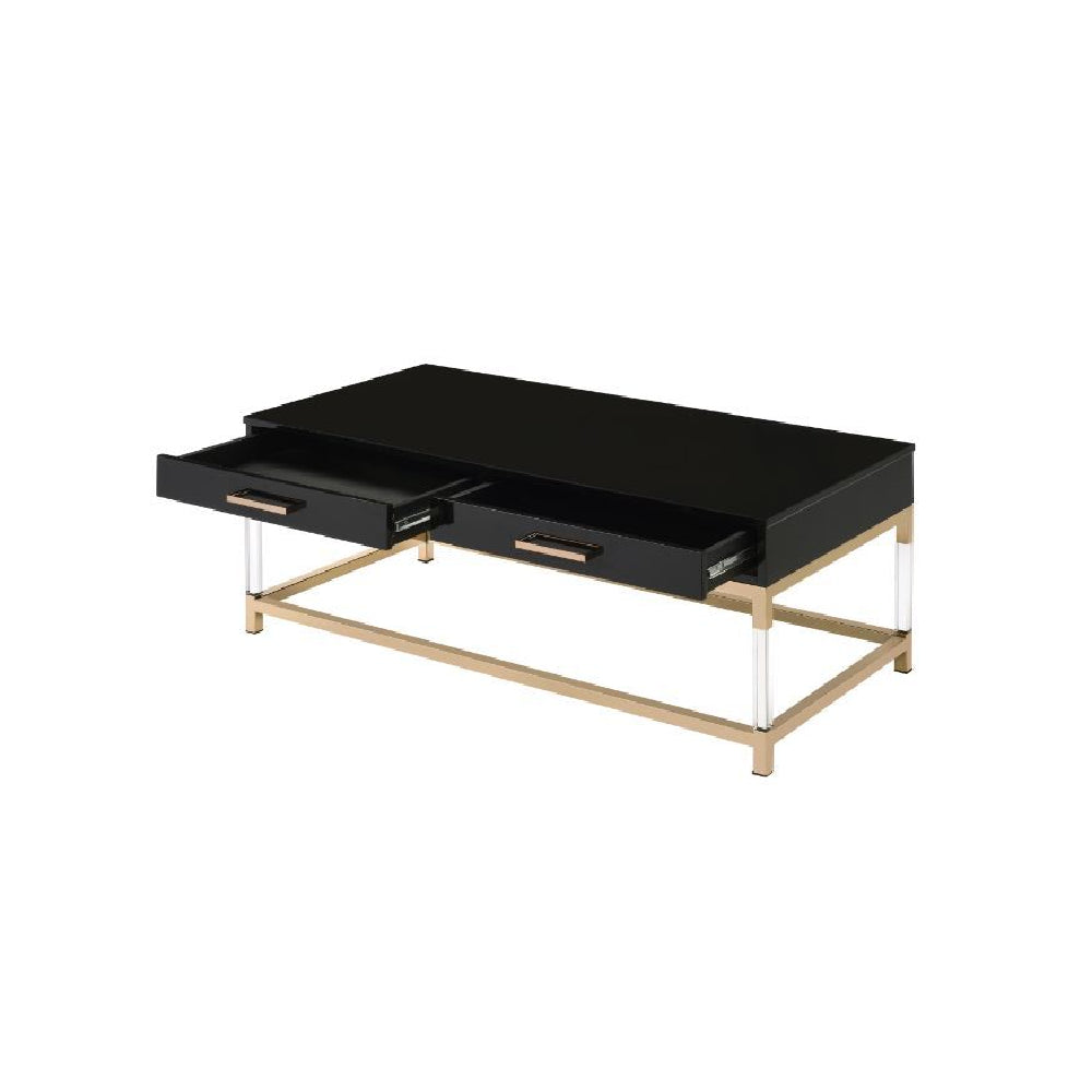 Adiel Coffee Table With Metal Base Frame & Arcylic Legs Black & Gold Finish BH82345