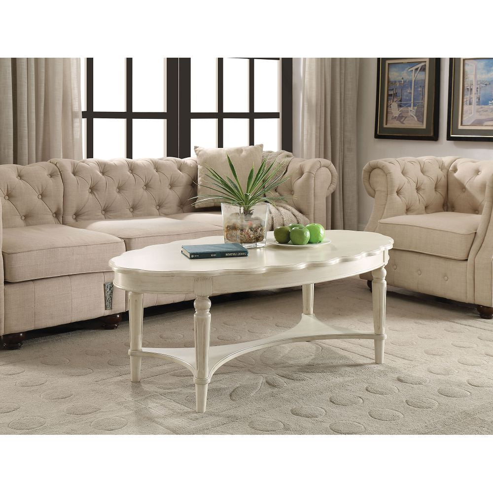 Oval Coffee Table With Bottom Shelf in Antique White BH82920
