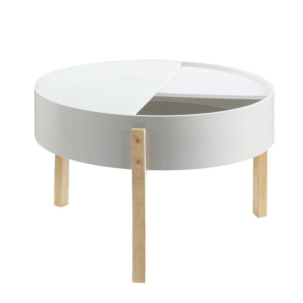 Round Coffee Table w/Hidden Top Compartment White & Natural BH83215
