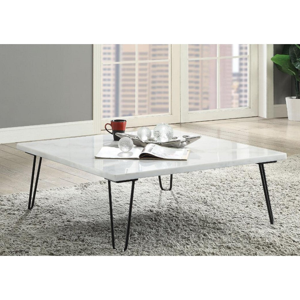 Metal Geometric Leg Coffee Table in White Marble & Black BH84500