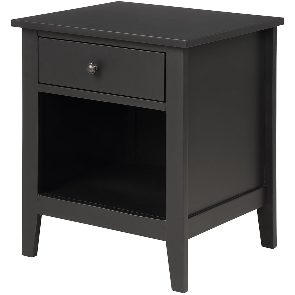 Black 1 Drawer Nightstand With Storage Shelf Solid Wood Bedroom