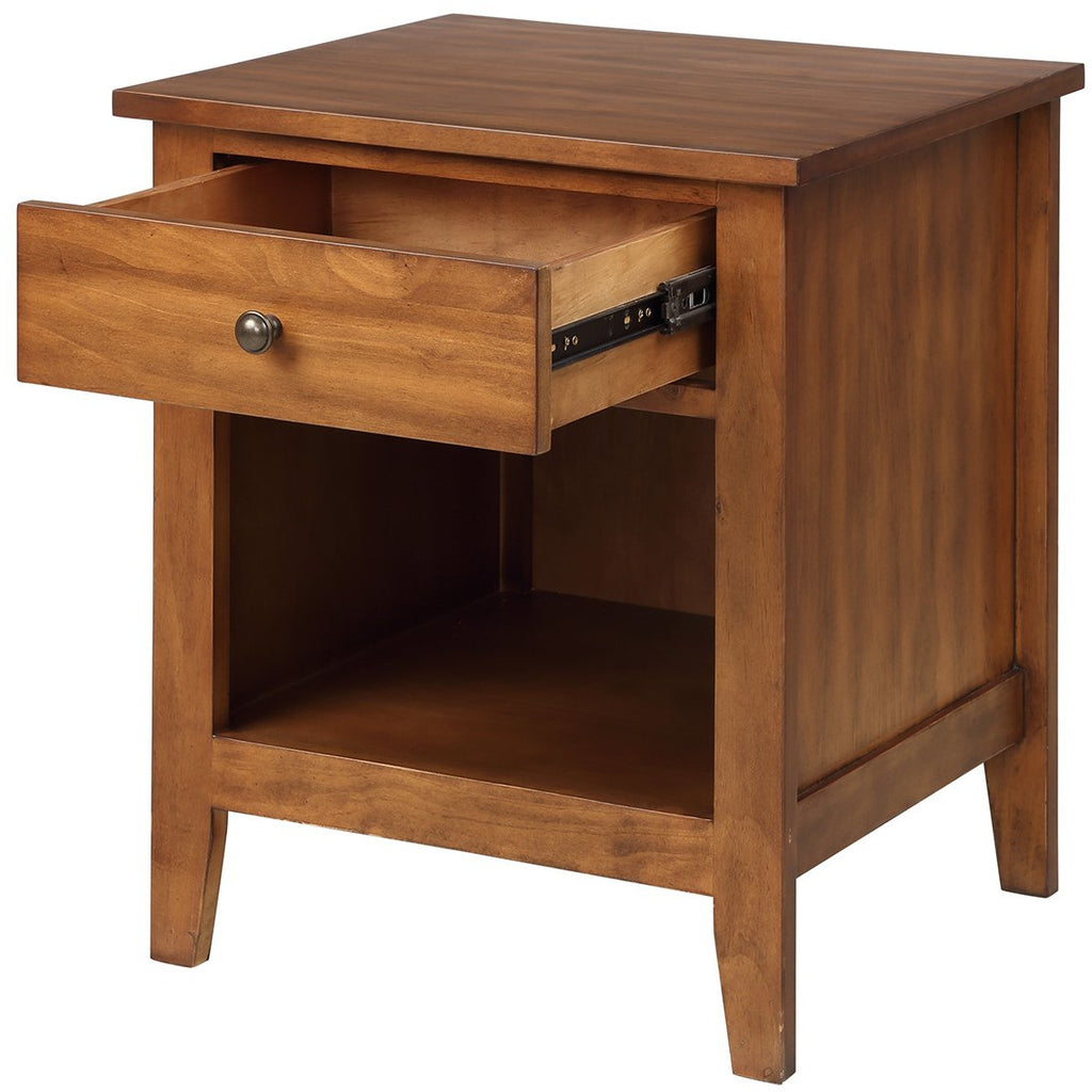 Saddle Brown 1 Drawer Nightstand With Storage Shelf Solid Wood Bedroom