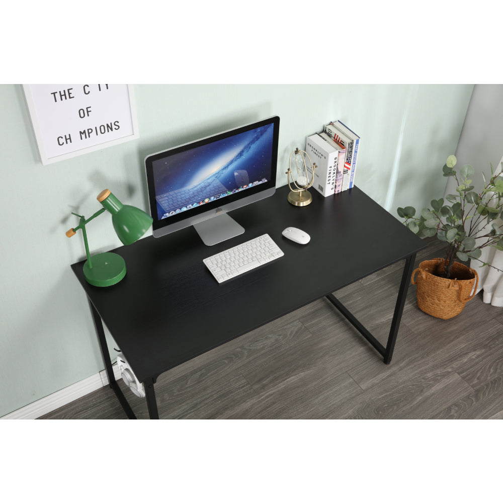 47" Computer Desk Study Writing Desk Industrial Simple Style Black Metal Frame Black
