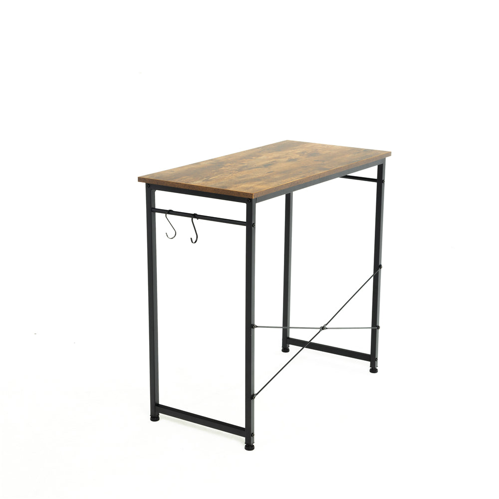 32" Computer Desk Study Writing Desk Industrial Simple Style Black Metal Frame Brown