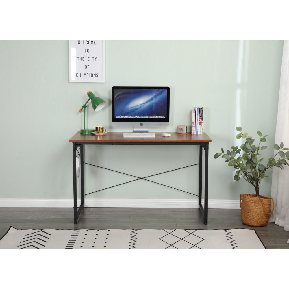 47" Computer Desk Study Writing Desk Industrial Simple Style Black Metal Frame Brown