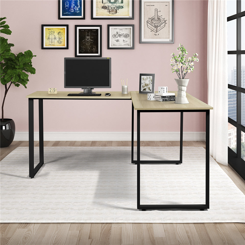 Home Office L-Shape Corner Table Computer Desk Oak + Black