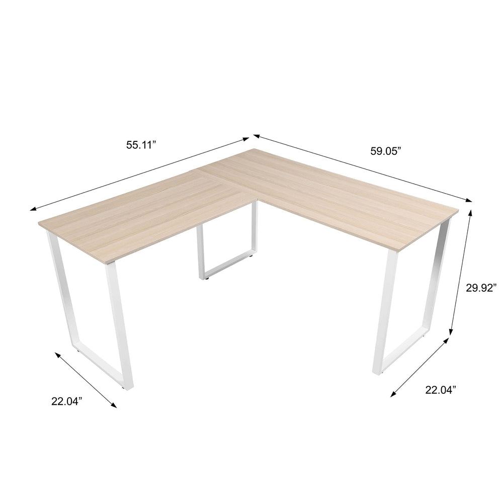 Home Office L-Shape Corner Table Computer Desk Oak + White  - Size