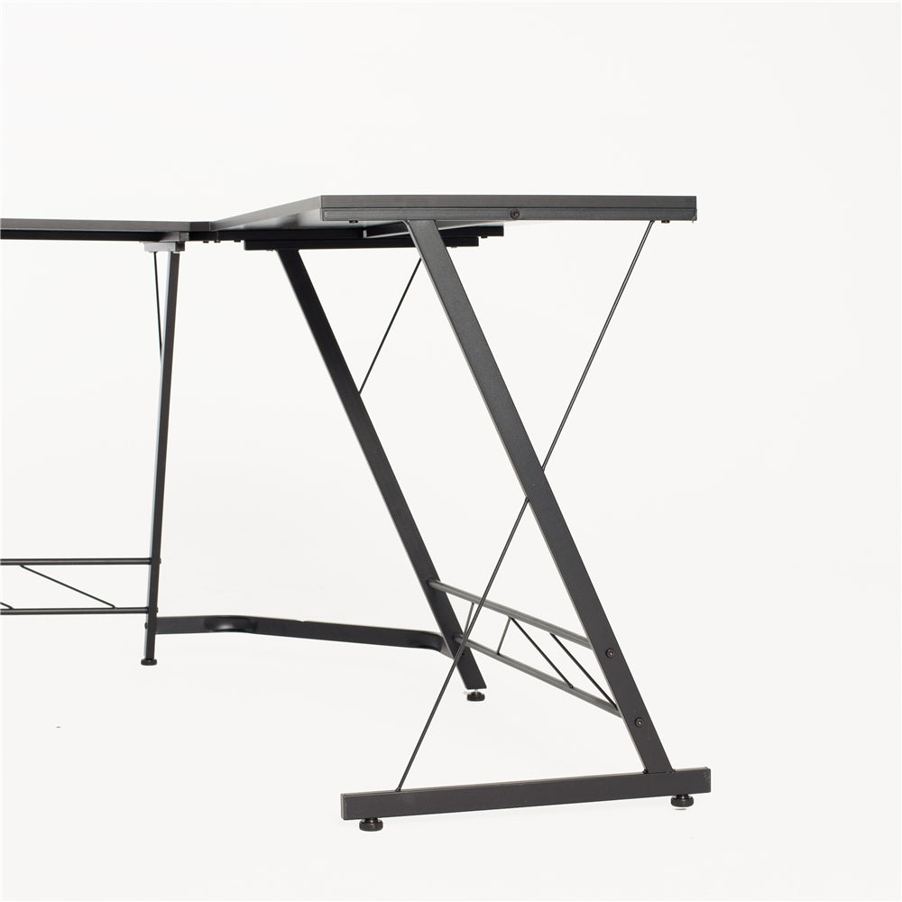 L-Shaped Metal Frame Computer Desk Gaming Table for Home Office Black BH67828695