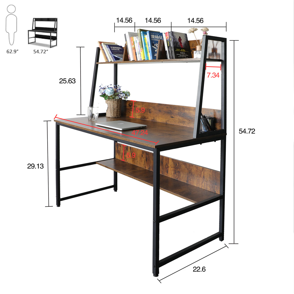 Sienna 47" Computer Desk with Hutch and Bookshelf