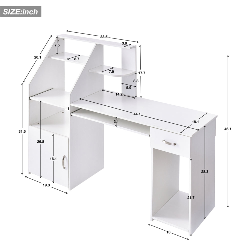 Multi-Functions Computer Desk with Cabinet White - Size