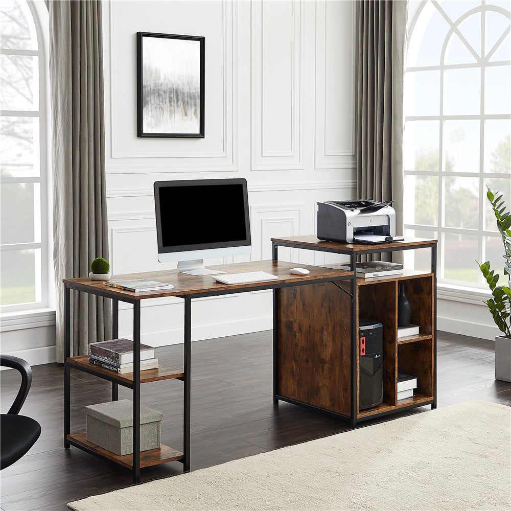 Computer Desk with Storage Shelf, CPU Storage Space and Printer Stand Brown