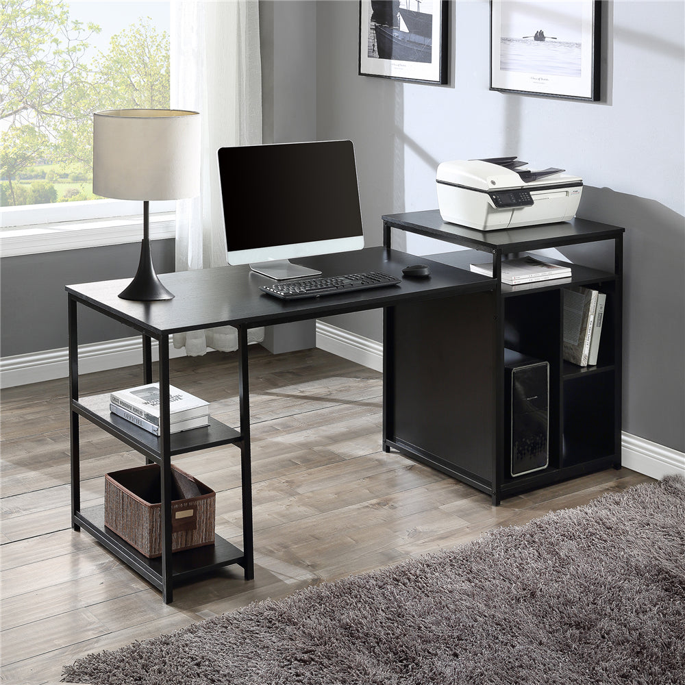 Computer Desk with Storage Shelf, CPU Storage Space and Printer Stand Black