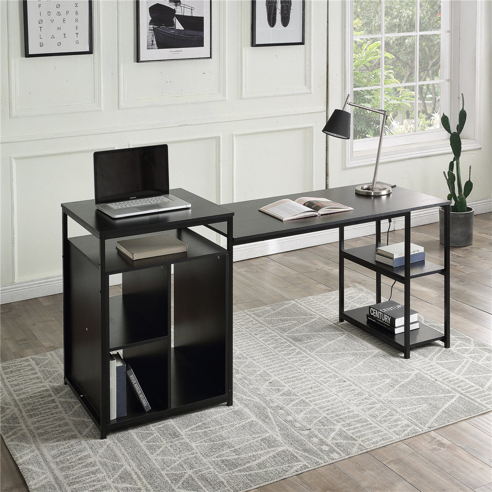 Computer Desk with Storage Shelf, CPU Storage Space and Printer Stand Black