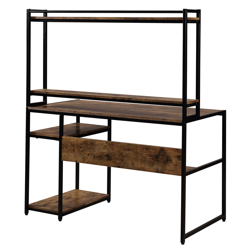 Computer Desk with Open Storage Shelf + Removable Monitor Riser Brown