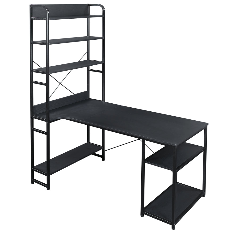 Dark Slate Gray Computer Desk Steel Frame and MDF board/5 Tier Open Bookshelf/Plenty Storage Space