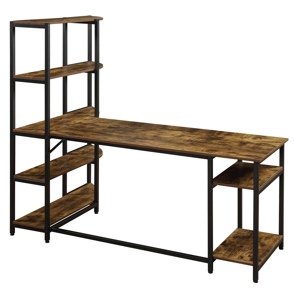 Large Study Writing Table Computer Desk with 5 Tier Storage Shelves Brown YL000001