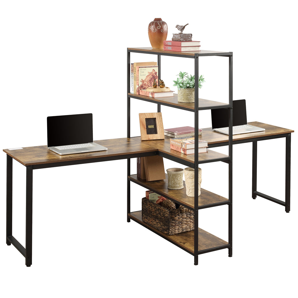 Tan Home Office Two Person Computer Desk with Storage Shelves Brown YL000002