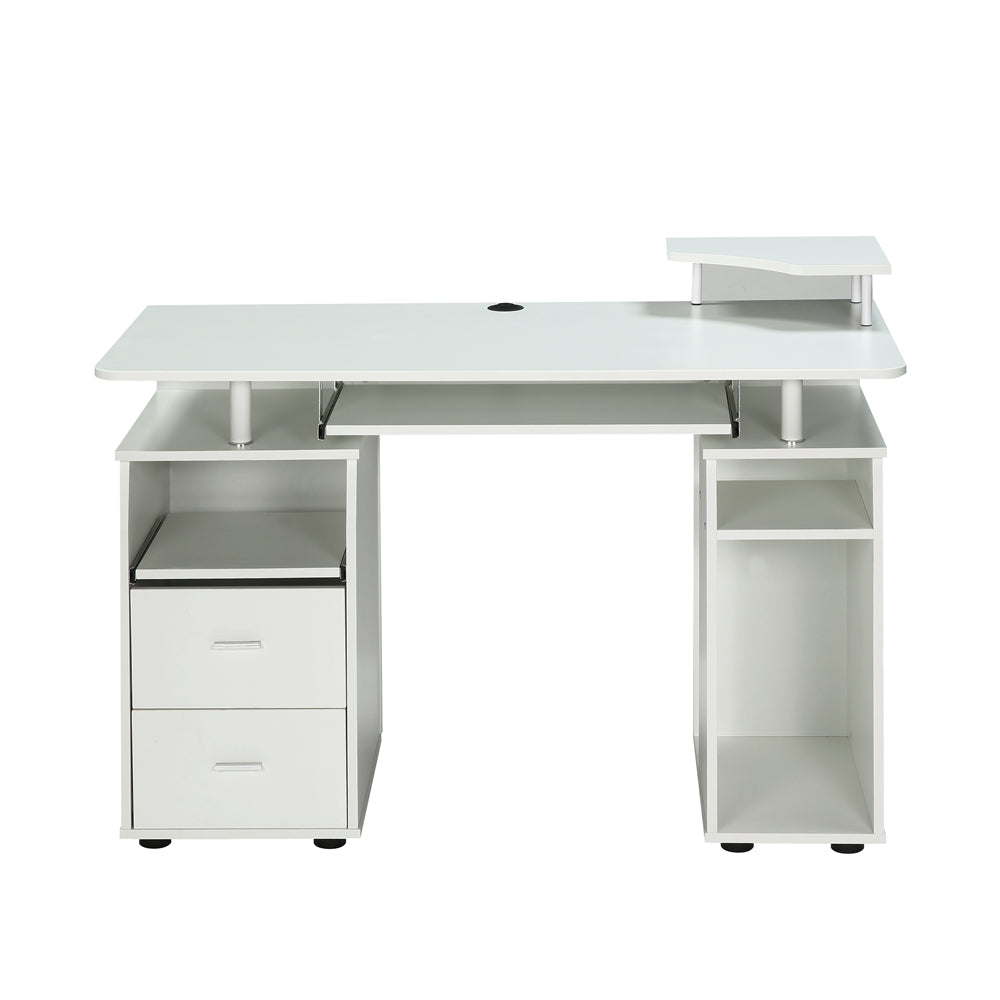 Computer Desk with Drawers , Wood Frame Home Office Desk with Spacious Desktop White SM000001